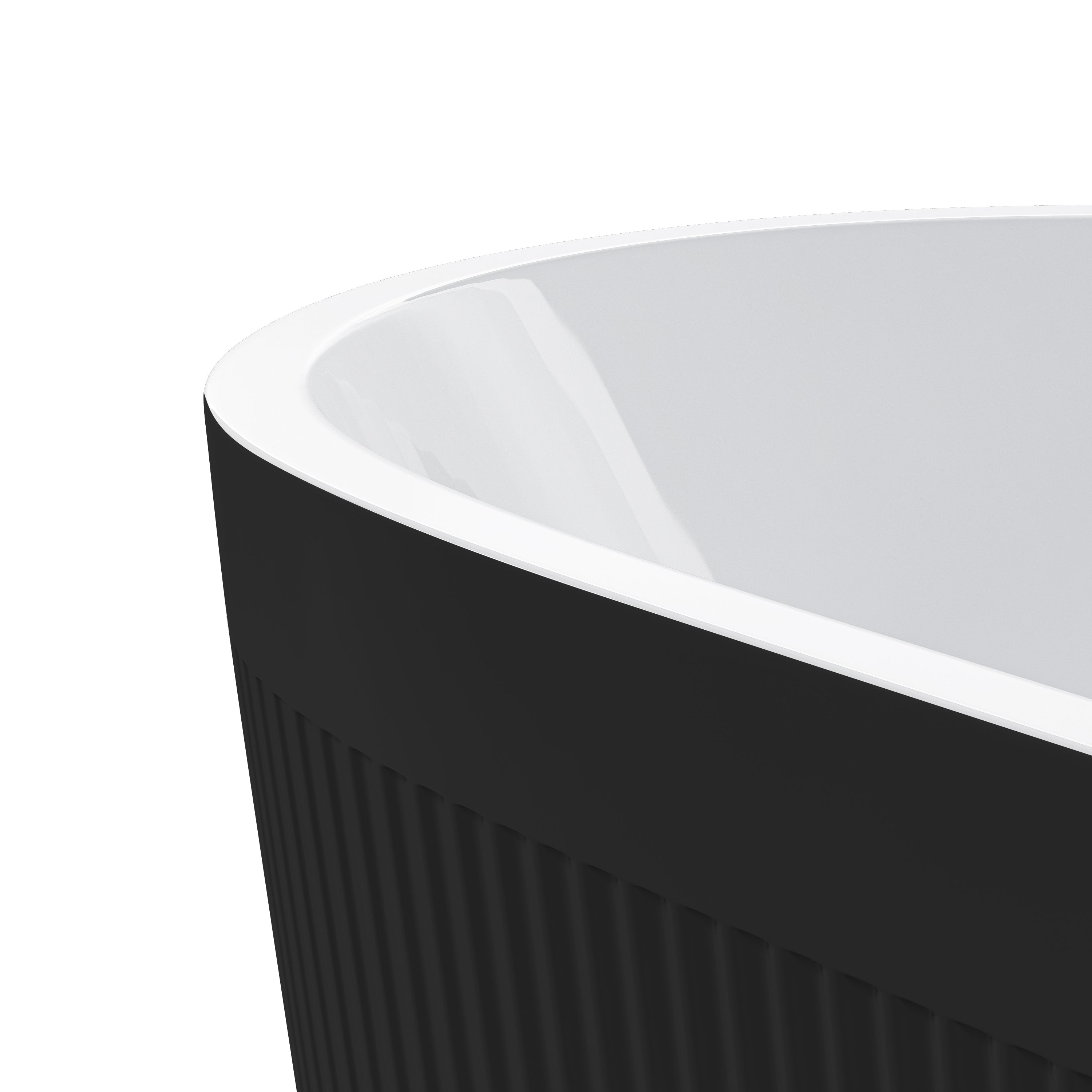 67" Acrylic Freestanding Bathtub with Unique Pleated Design: Spacious Oval Shape, Gloss Black Finish, Chrome Overflow & Pop-Up Drain