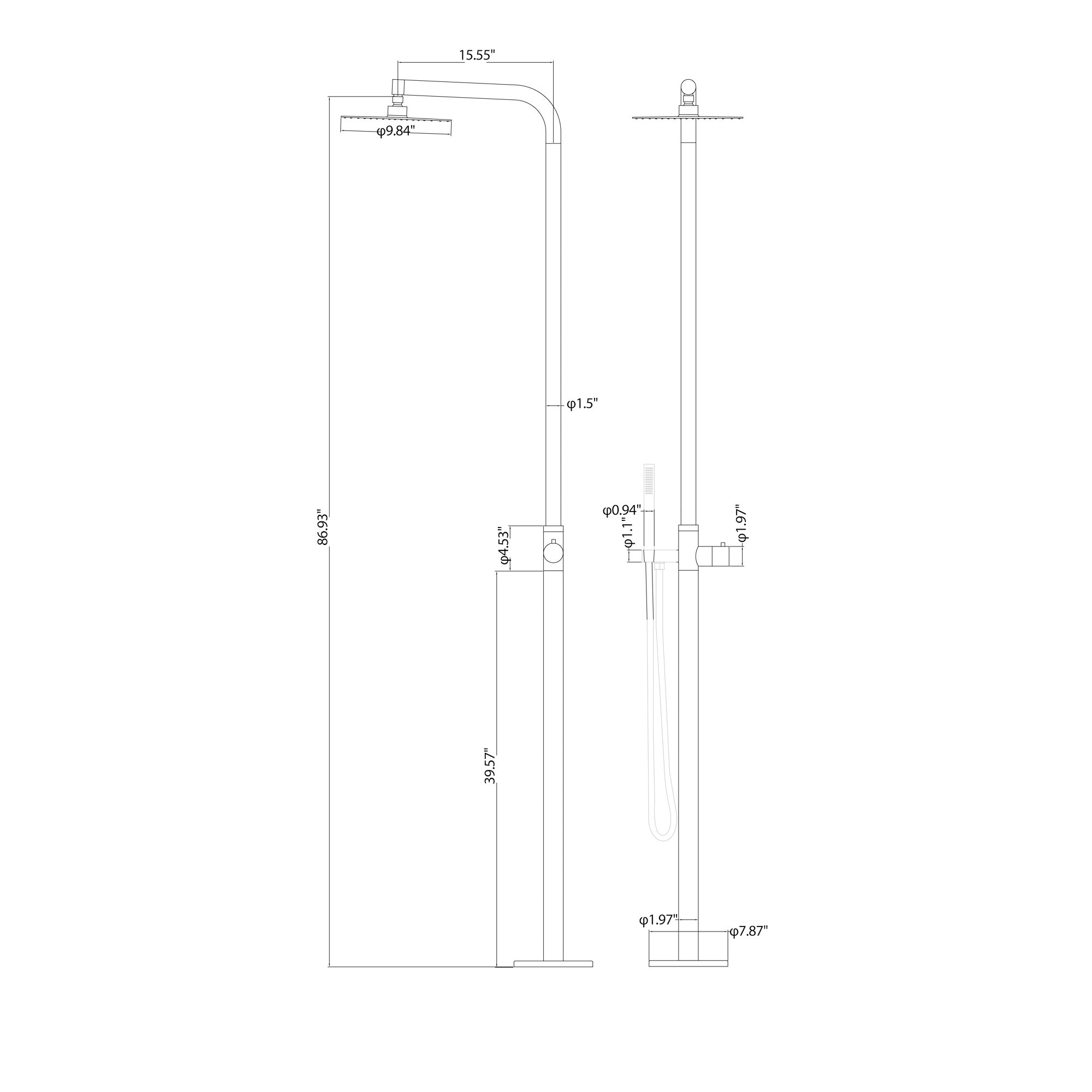Outdoor Freestanding Shower - Dual Showerheads, 316 Stainless Steel, Hot & Cold Water