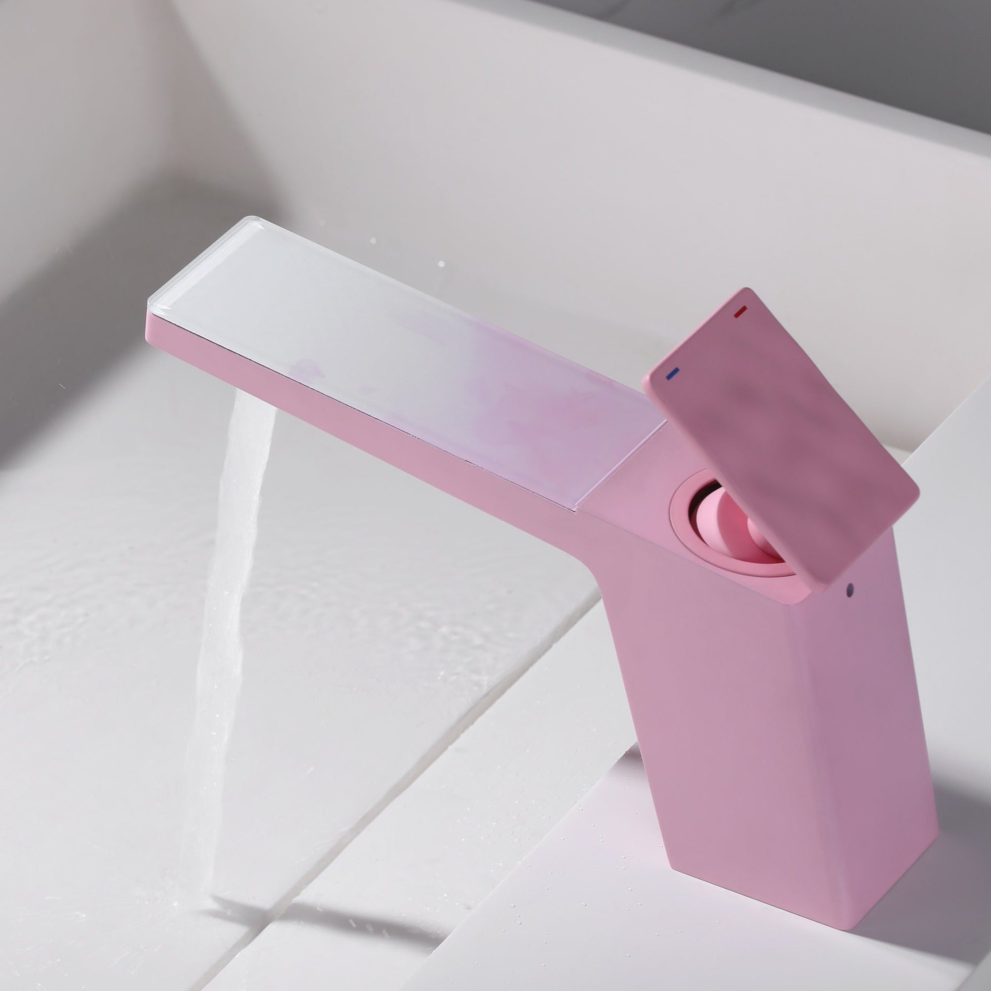 Rainly faucet fairy tale series pink finish top view with water #color_cherry blossom pink