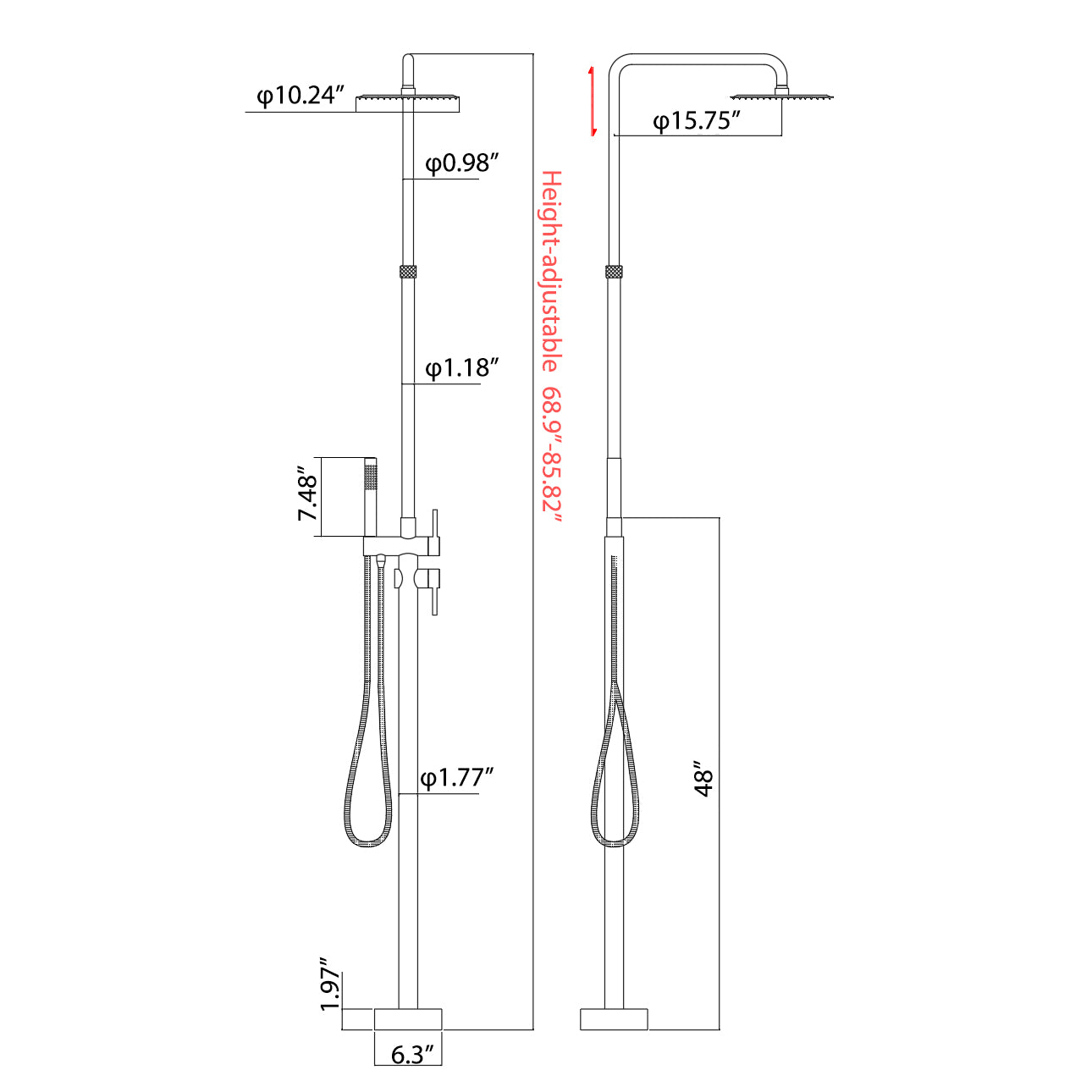 Stainless Steel Freestanding Outdoor Shower with Handheld and Overhead Shower Heads