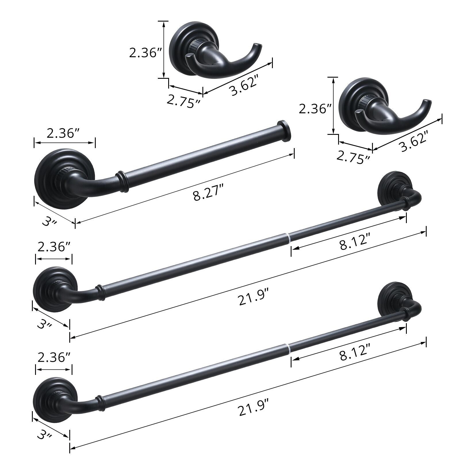 Bathroom Hardware Set Black 4-Pieces Bathroom Towel Rack 24 Inches Adjustable Bathroom Accessories Set