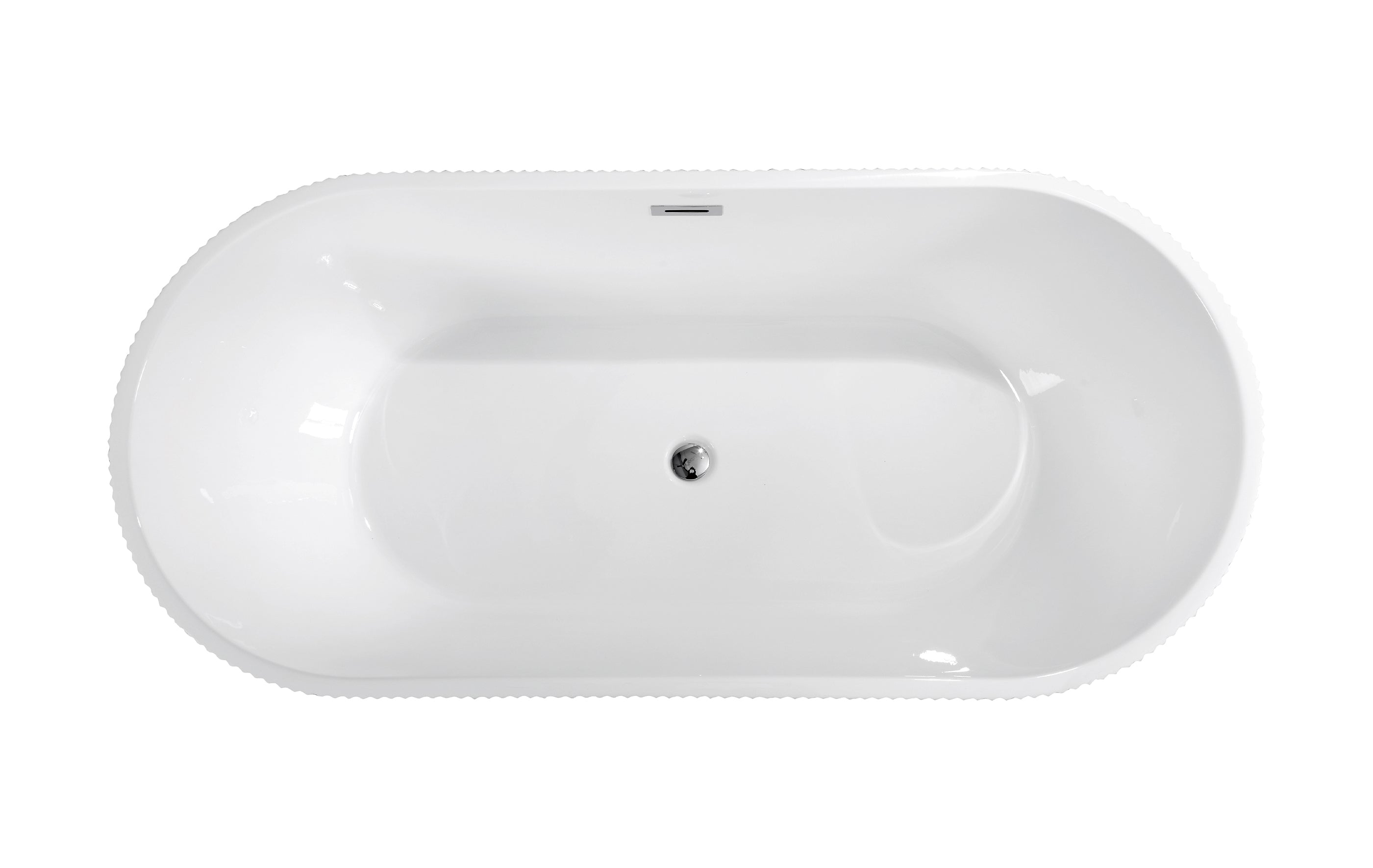 59" Acrylic Freestanding Bathtub-Acrylic Soaking Tubs, Fluted style-Gloss White Freestanding Bathtub With Chrome Overflow and Pop Up Drain