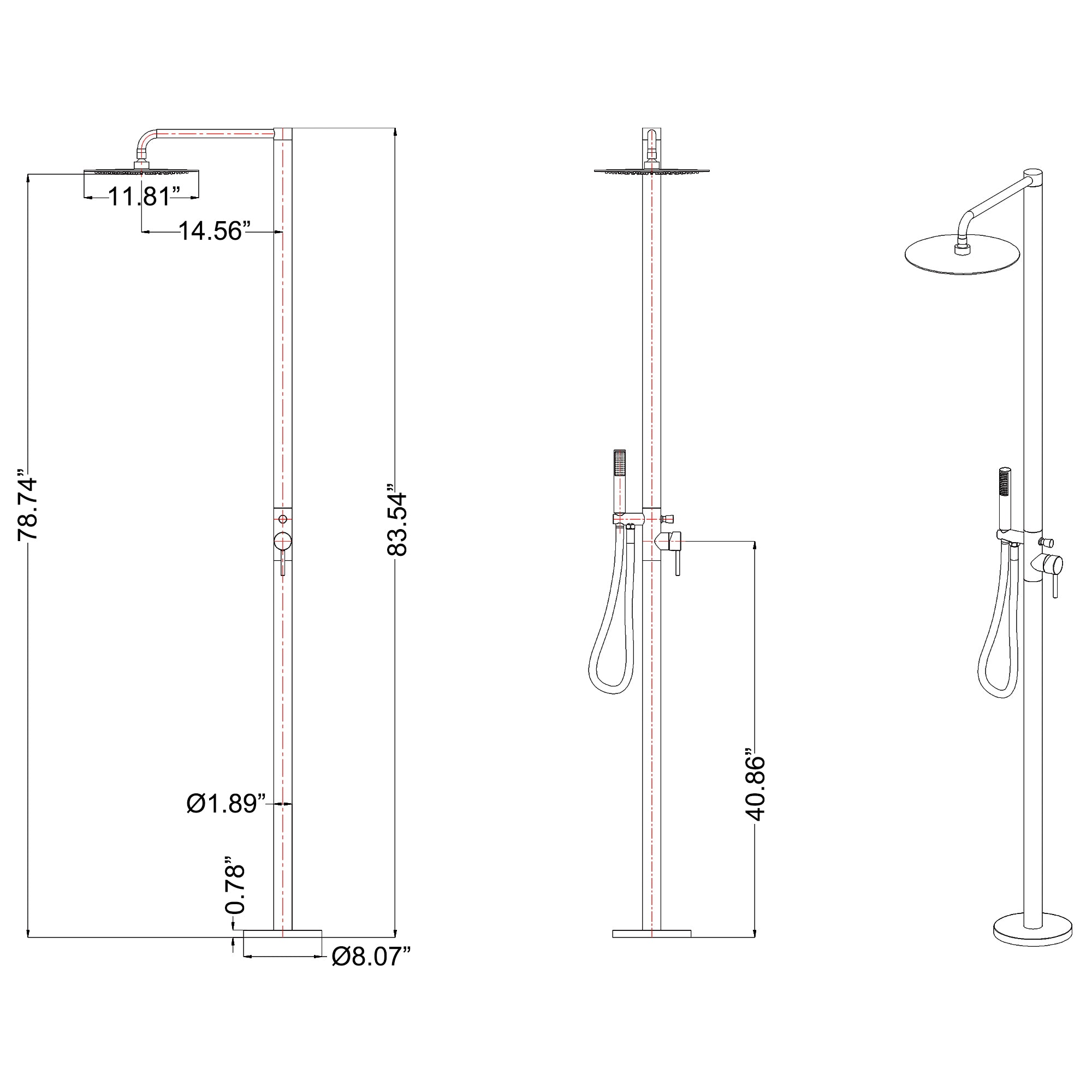 Stainless Steel Freestanding Outdoor Shower for Swimming Pool