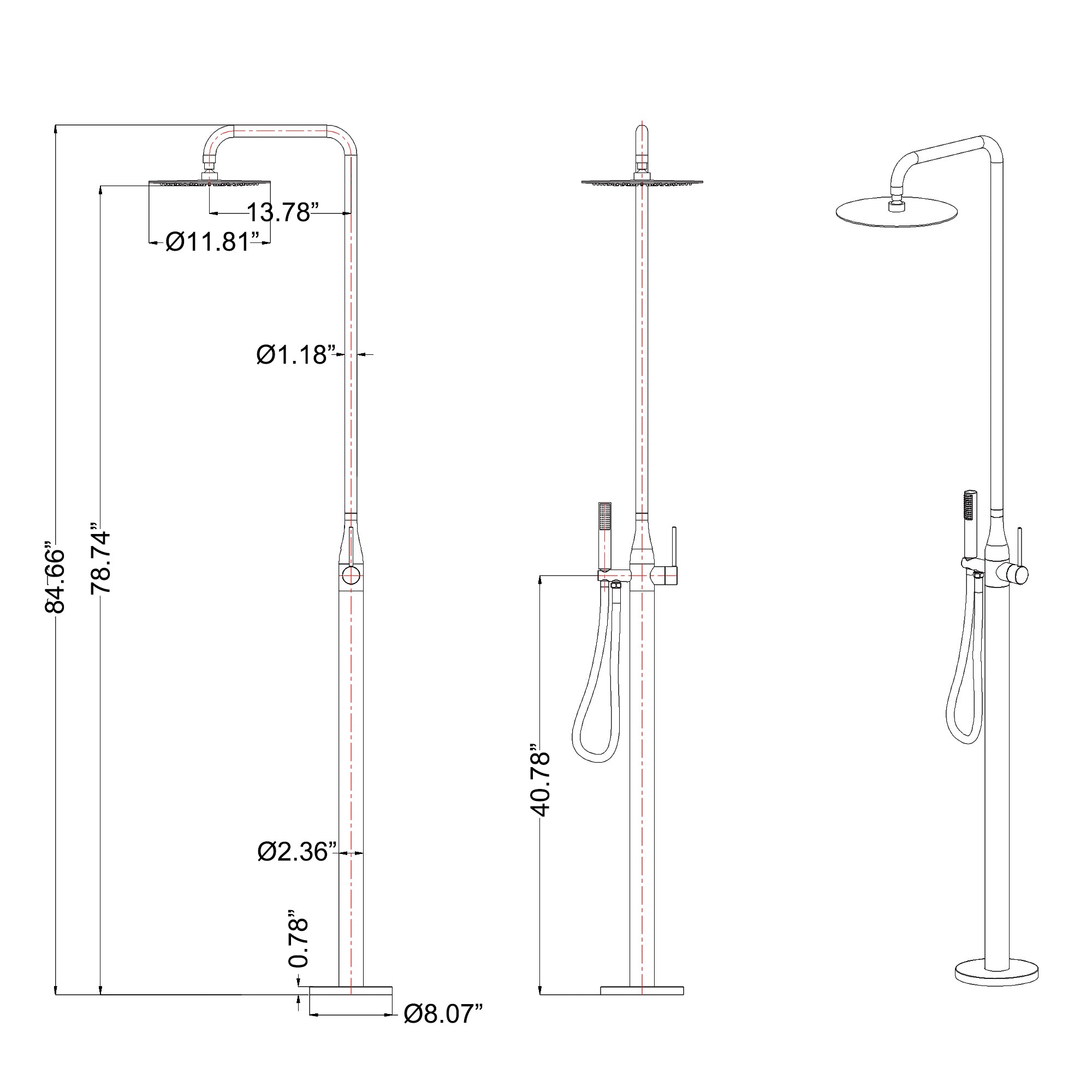 Stainless Steel Freestanding Outdoor Drench Shower for Poolside & Patio