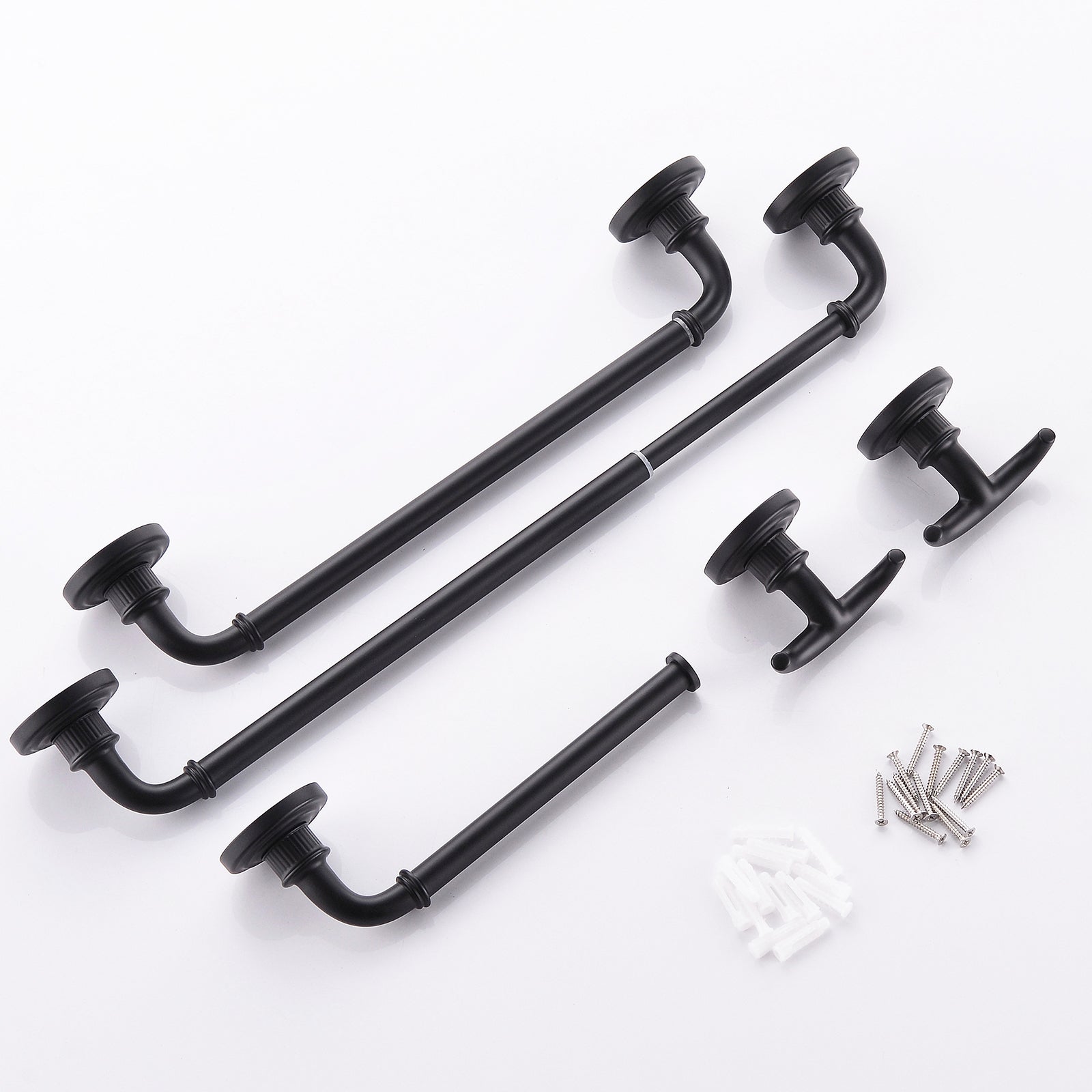 Bathroom Hardware Set Black 4-Pieces Bathroom Towel Rack 24 Inches Adjustable Bathroom Accessories Set