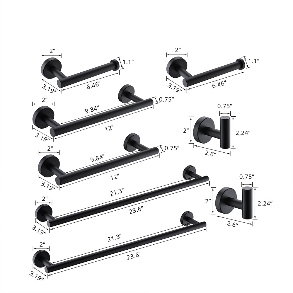 8-Pieces Matte Black Bathroom Accessories Set, Stainless Steel Bathroom Hardware Set, Bath Towel Bar Set, Towel Racks for Bathroom Wall Mounted.