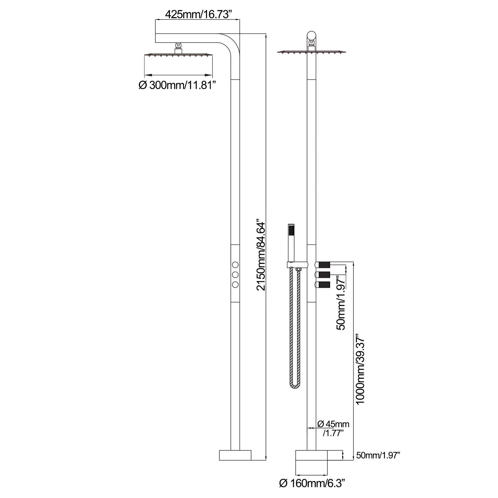 Freestanding Outdoor Shower Column with Handheld Shower